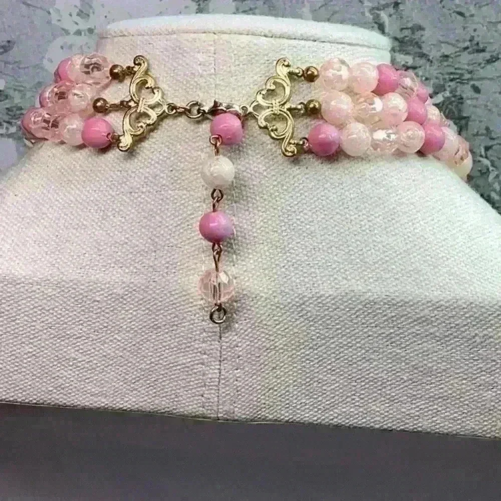 Vintage Pink and Cream 3 Strand Necklace